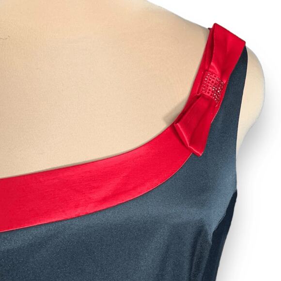 Vintage 90s One Shoulder Black Red Gown Made in USA Bow Detail Column Formal - Picture 4 of 11